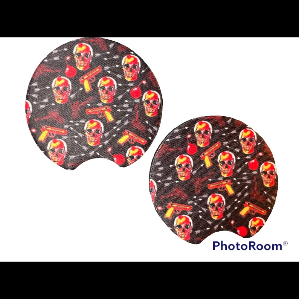 Skull Weapon Set Of 2 Car Cup Coasters New